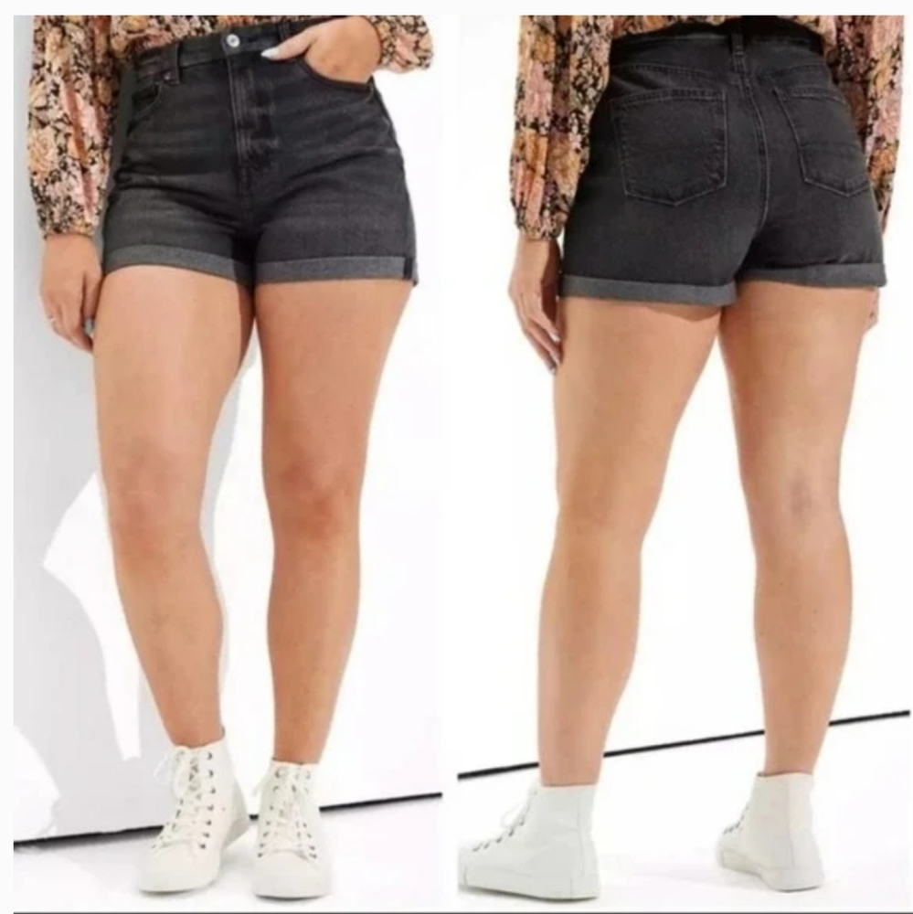 AE curvy mom short washed black cuffed high waist